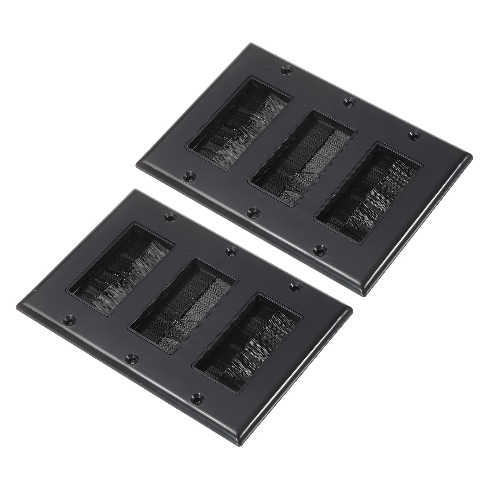 PATIKIL Brush Wall Plate Decoration Wall Panel Cable Pass Through Three Gang 163mmx114mm Black for Low-Voltage Cables Pack of 2