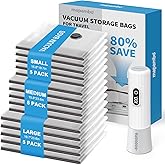 Mapambo Travel Vacuum Bags with -60000Pa LED Electric Pump, 15 Pack Vacuum Seal Bags for Clothing Travel in 3 Combo sizes, Space Saver Vacuum Storage Bags, Saving up to 80% of Space (15 Combo Size)