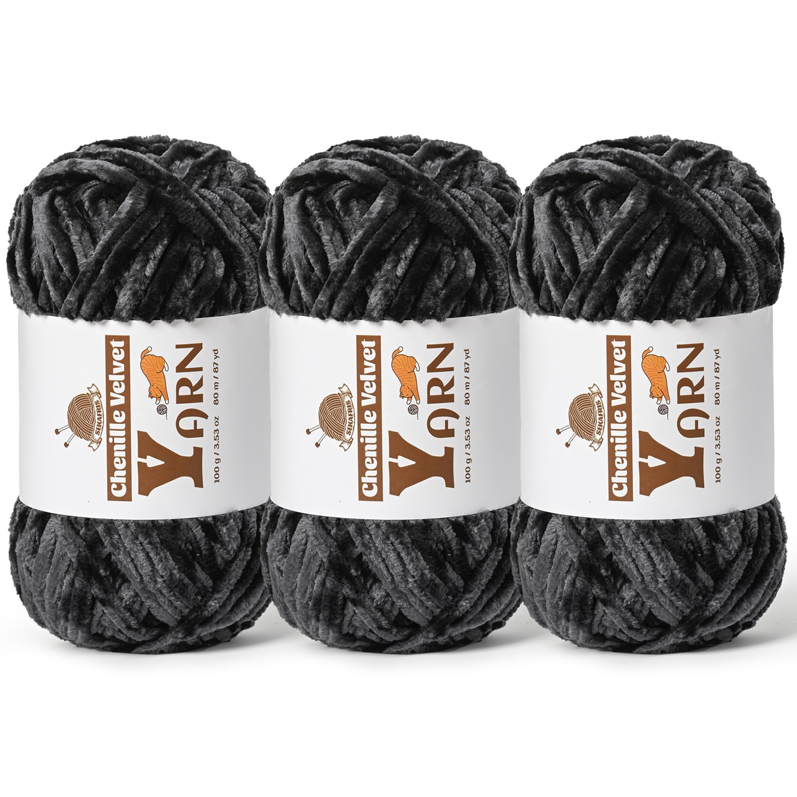 Photo 1 of 1 Pack Plush Chenille Chunky Yarn - Fluffy Velvet Yarn Crochet for Blanket Knitting and Crocheting - Soft Baby Yarns for Crocheting - Amigurumi Crochet Yarns 100g (87yds) (1Carbon Grey)