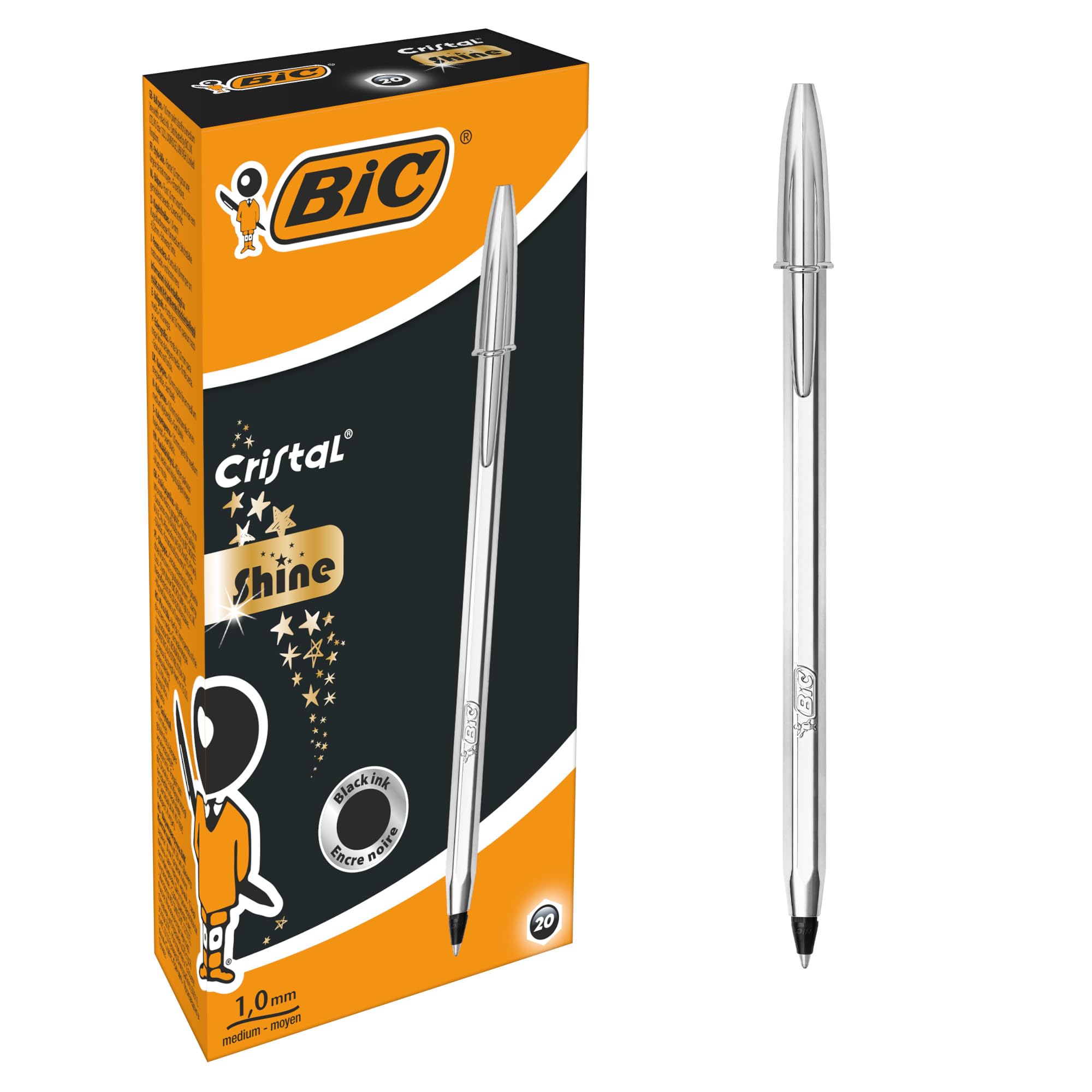BIC Cristal Celebrate Ballpoint Pen - Black (Pack of 20),Silver