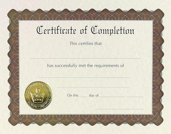 Certificate of Completion, Pre-Printed 