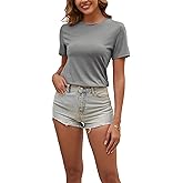 Eonvogueous Womens T Shirts Short Sleeve Crew Neck Shirts Basic Tee Tops Blouse Summer Casual Tee Tops S-XXL