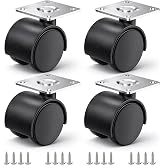 1.5 Inch Furniture Caster Wheels, Plastic Casters Set of 4, Plate Swivel Nylon Small Casters for Carts, Furniture, Baby Bed, Kitchen, Cabinet, Table (with Stainless Steel Screws)