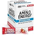 Optimum Nutrition Amino Energy Plus Hydration Packets, On-The-Go Energy Powder Stick Packs, Strawberry Burst, 25 Count