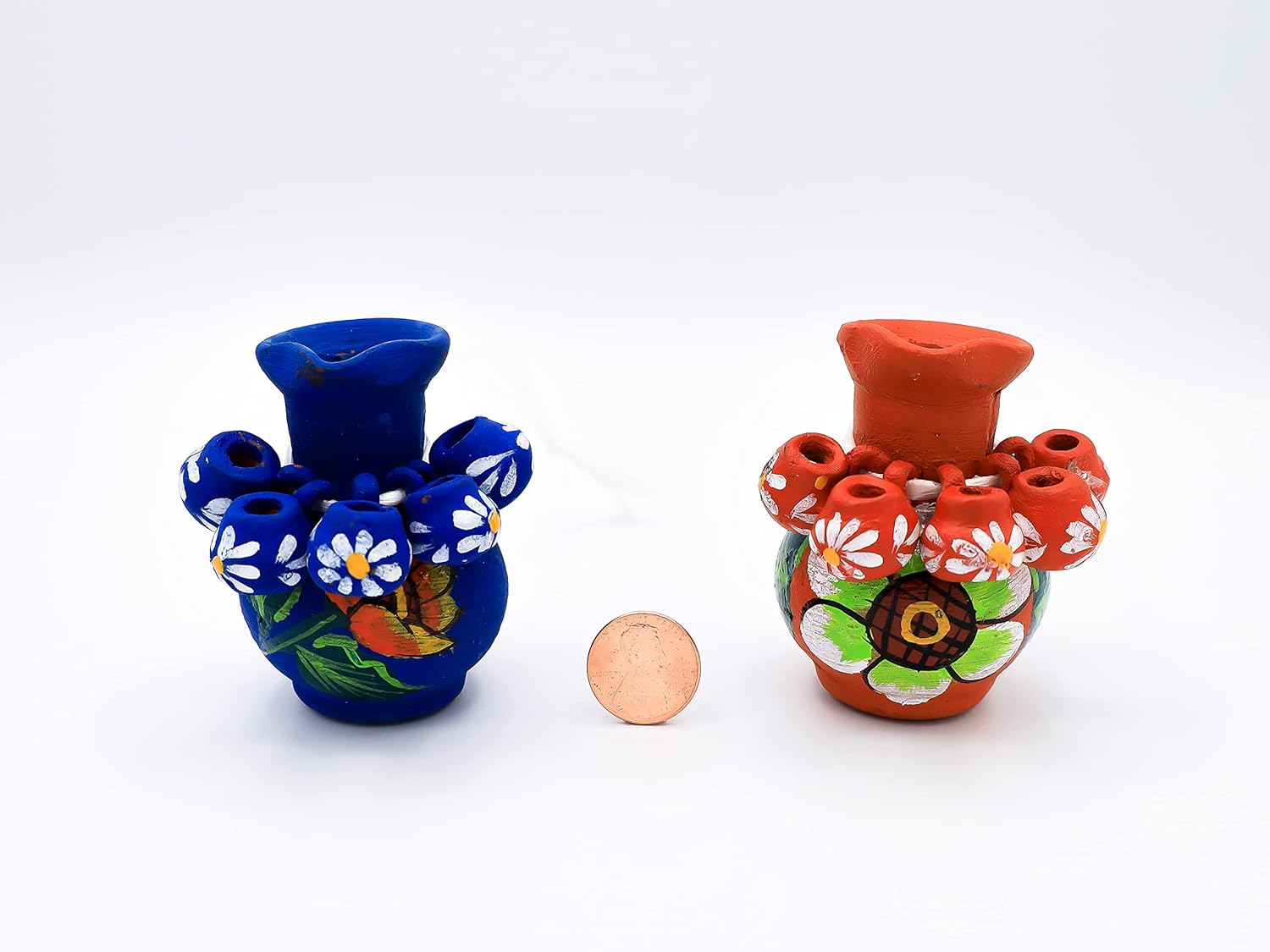 Mixed Media - Miniature Jarrita with Five Jarros - Mexican Traditional Art (Blue)