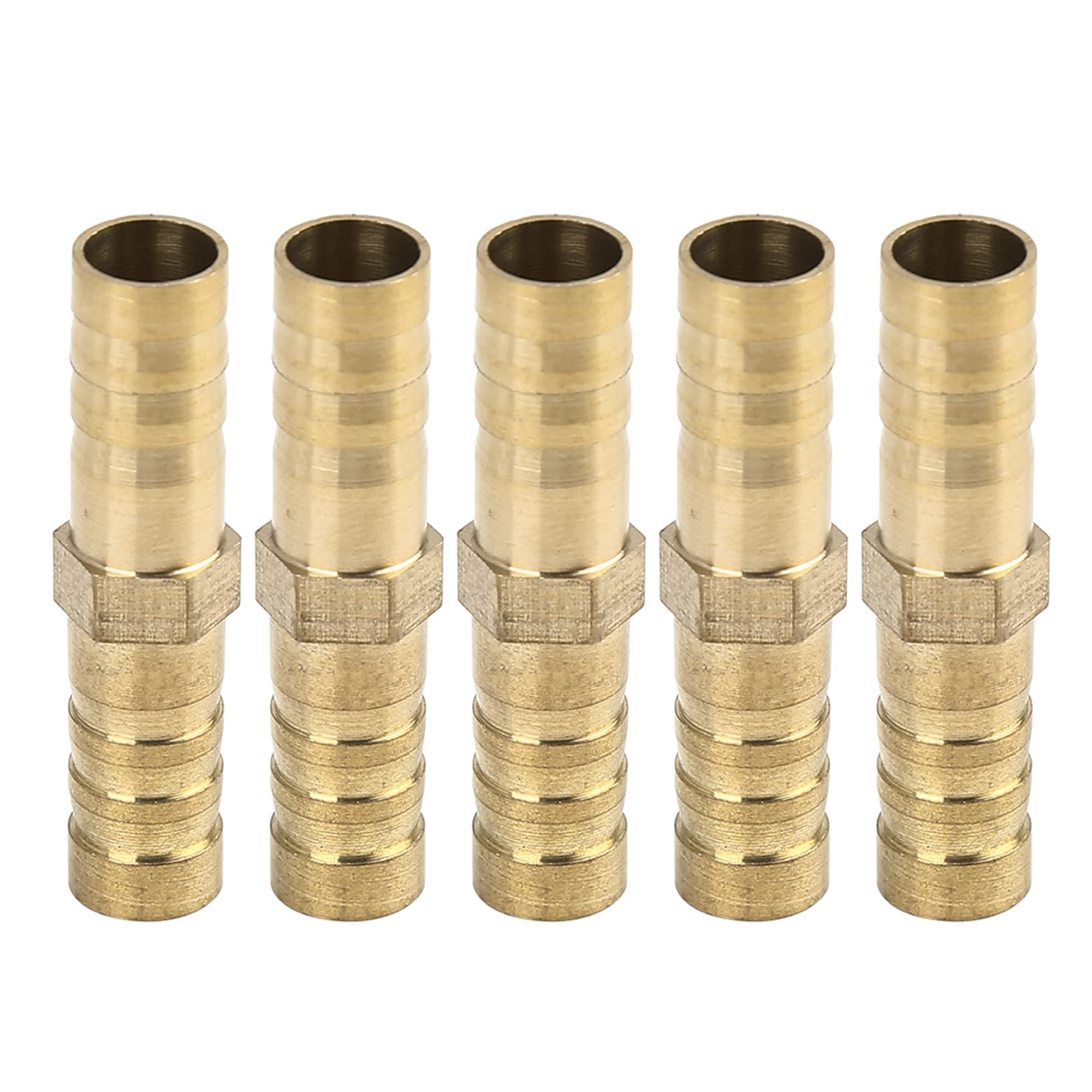X AUTOHAUX 8mm Brass Barb Hose Fitting Straight Joiner for Car Air Oil 5pcs