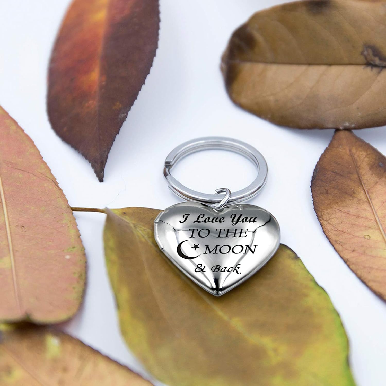 PHOCKSIN Silver Heart Locket Keyring for Pictures Photo Lockets Key Ring Engraved I Love You to the Moon and Back Birthday Gifts for Women Girls - Image 4