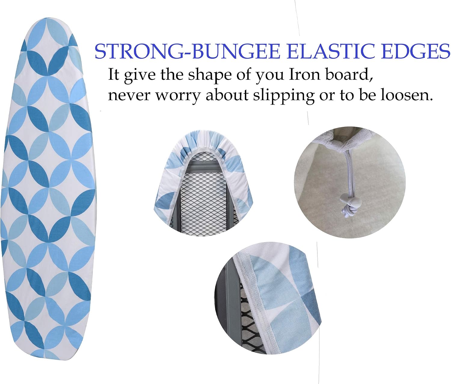 Extra Thick 7mm ironing board cover Designed in the UK. Ironing board covers fit all boards 145 cm in length and 54cm in width. ironing board covers large and medium.Full-Size Scorch Resistant Padding - Image 4