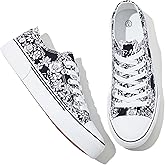 Adokoo Canvas Tennis Shoes for Women Low Top Casual White Black Sneakers for Women Lace Up Fashion Comfortable Walking Shoes