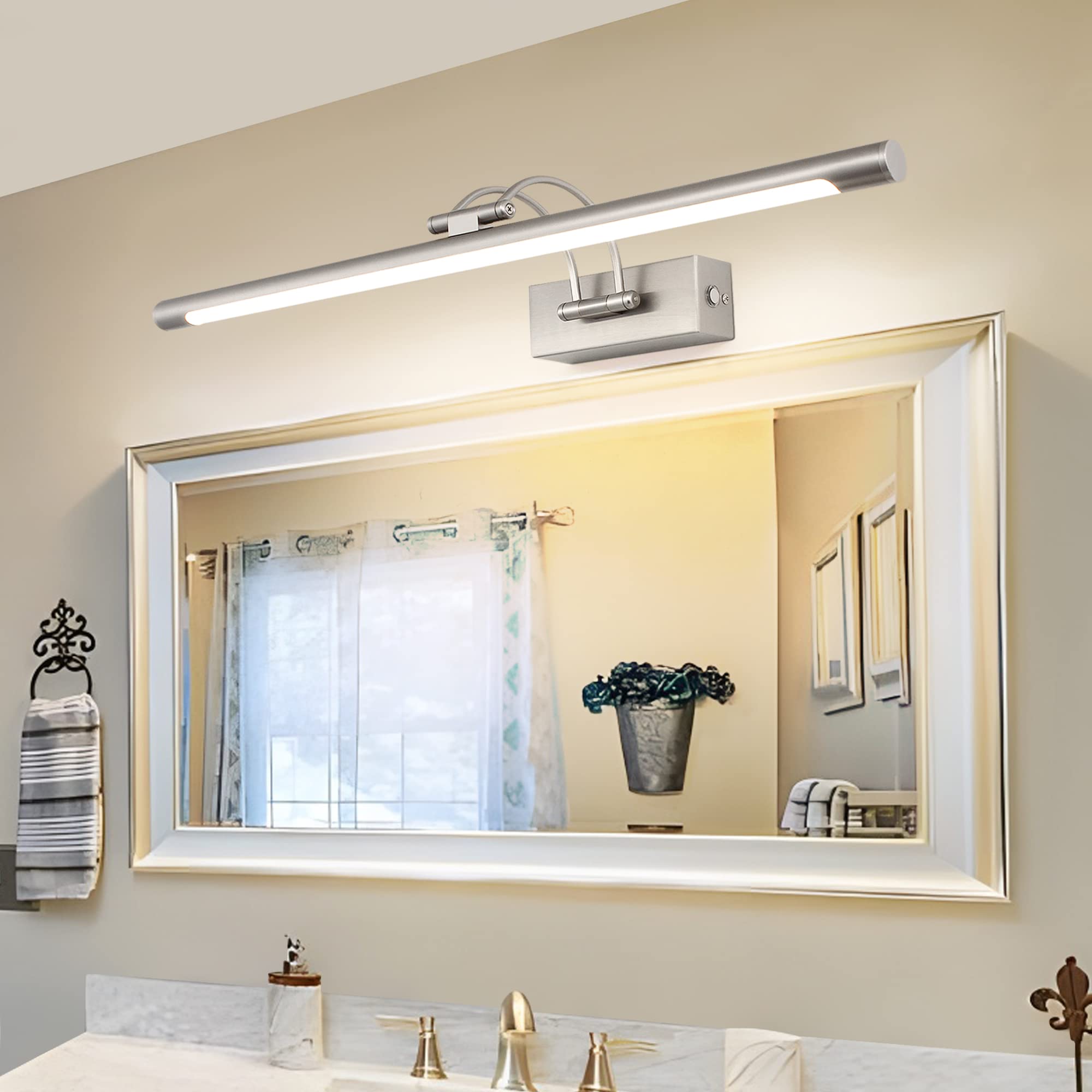 MantoLite Dimmable LED Bathroom Vanity Light Fixture, 12W 60CM Cabinet Picture Wall Lights,Ajustable Nickel Indoor Lighting Wall Sconce Hotel Bedside 3000K/4500K/6000K Reading Lamps