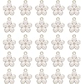 MECCANIXITY Enamel Charm Cherry Blossom Alloy Cute Small Flower Charm Gold Plated Pendant for Jewelry Making