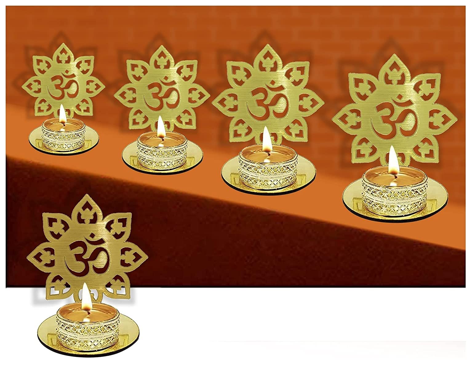 4 Pc Set Om Shape Diwali Shadow Diya. Deepawali Traditional Decorative Diya in Om Shape for Home/Office..Religious Tea Light Holder. Diwali Decoration Diwali Gift