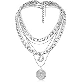MJartoria Layered Necklaces for Women Trendy Balloon Initial Coin Pendant Necklace Dainty Chunky Chain Choker Necklaces Jewelry Birthday Gifts