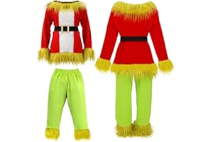 Kids Christmas Costume Green Furry Monster Outfits Santa Claus Clothes Boys Girls Xmas Cosplay Prop
