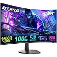 SANSUI Curved Monitor 24 inch 100Hz USB Type-C Computer Monitor with Built-in Speakers- MPRT 1ms,Adaptive Sync,HDR,1500R,VESA 75x75mm Compatible, for Home and Office(ES-24C1)