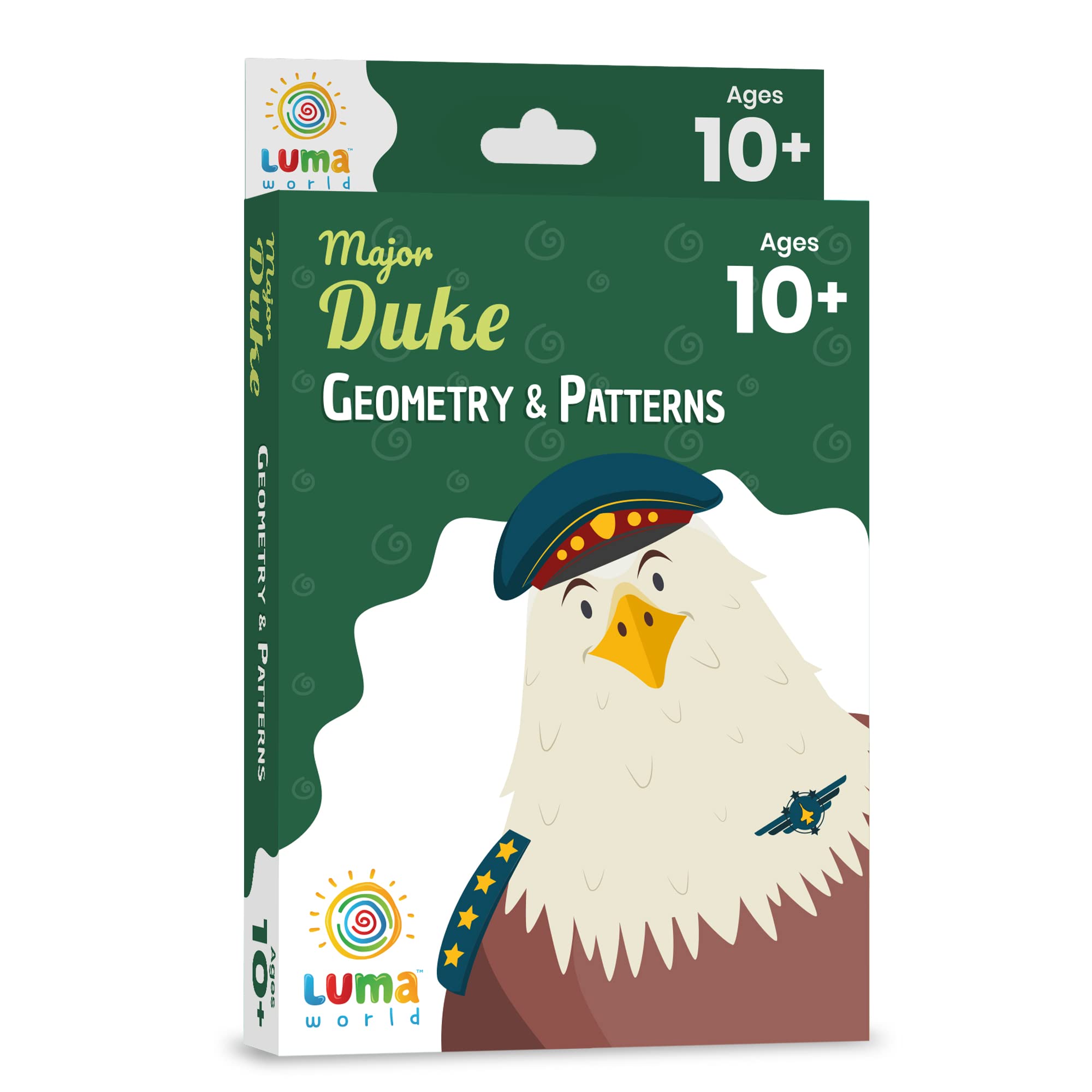 LUMA WORLD ADD LIFE TO LEARNING Major Duke Educational Game Math Flash Cards With A Fun Magic Glass To View Hidden Answers For Ages 10+ Grade 5 Geometry, Shapes & Patterns, Set Of 50 Dark Green