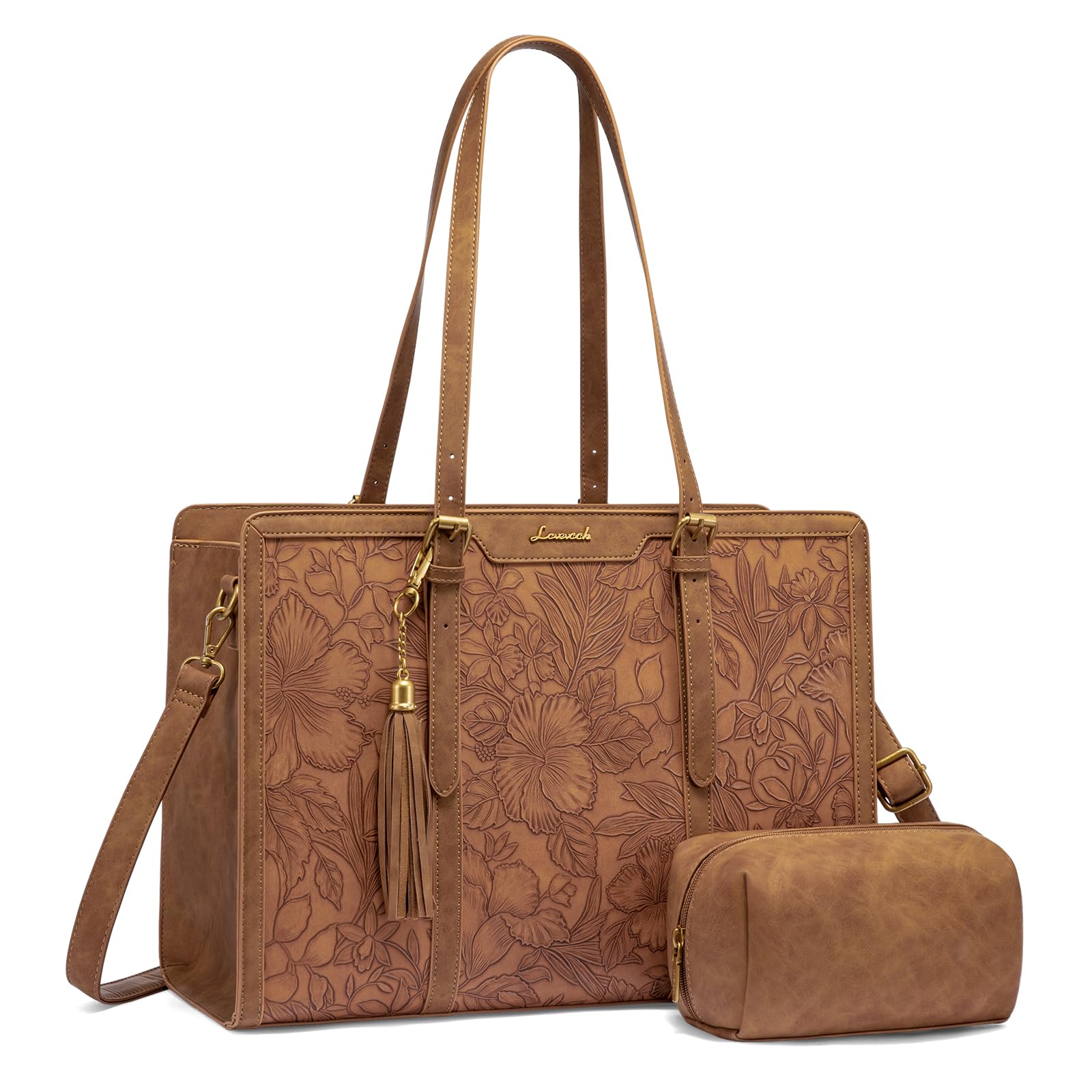 Photo 1 of LOVEVOOK Laptop Bag for Women Vintage Leather Work Tote 17.3 inch Large Capacity Computer bag with Clutch Purse for Office, Travel, Casual