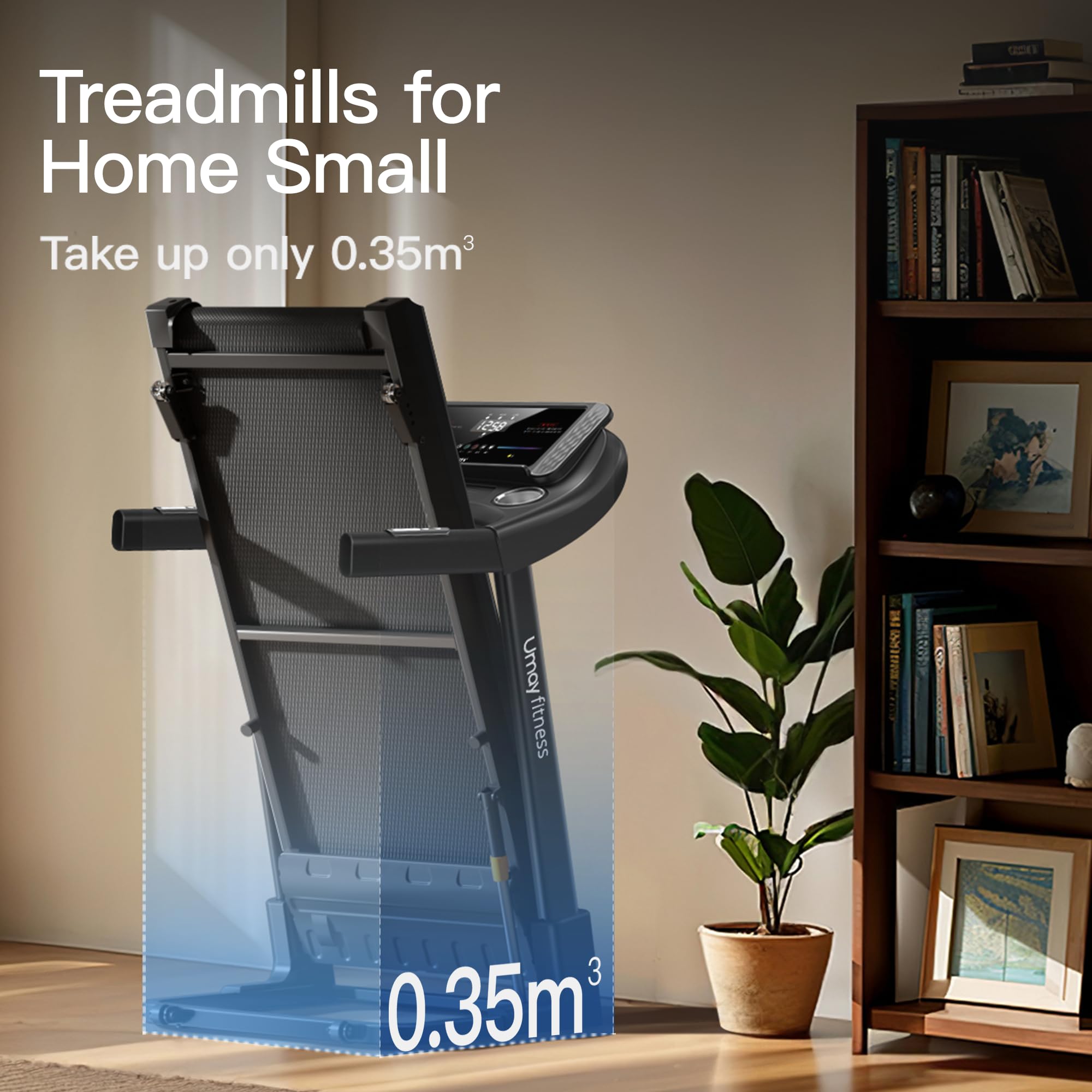 UMAY Fitness Home Folding Incline Treadmill with Pulse Sensors, 3.0 HP Quiet Brushless, 300 lbs Capacity (Black or Gray)