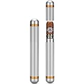 Aluminum Cigar Case Tube Portable Stainless Steel Elegant Travel Single Metal Cigar CaseTube Humidor Air Tight Smell Proof Cigar Holder Case Accessories for Business Travel Outwork -1Pack(Silver)