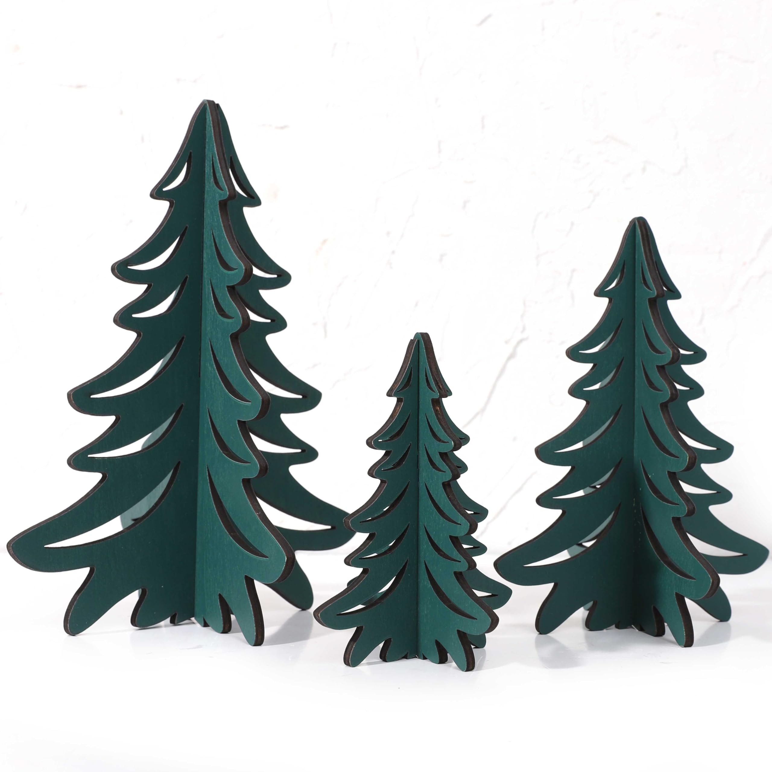 Photo 1 of 3 Pieces Wooden Christmas Tree 3D Crafts - Christmas Table Decor,Wood Home Table Decors for Christmas Holidays Parties Anniversaries Decorations,Alternative Christmas Tree, Nordic Christmas