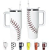Hpytmbernb 30 oz Baseball Tumbler with Handle and Lid Double Walled Stainless Steel Insulated Travel Mug Gift for Baseball Themed Lovers Coffee Cup