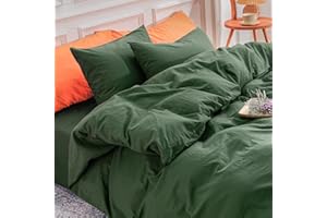 NEXHOME PRO Duvet Cover Set Kids Twin Size Linen Feel Textured Organic Natural 100% Washed Cotton Duvet Cover 2 Pieces Bedding Set with Zipper Closure, Breathable, Forest Green (No Comforter)