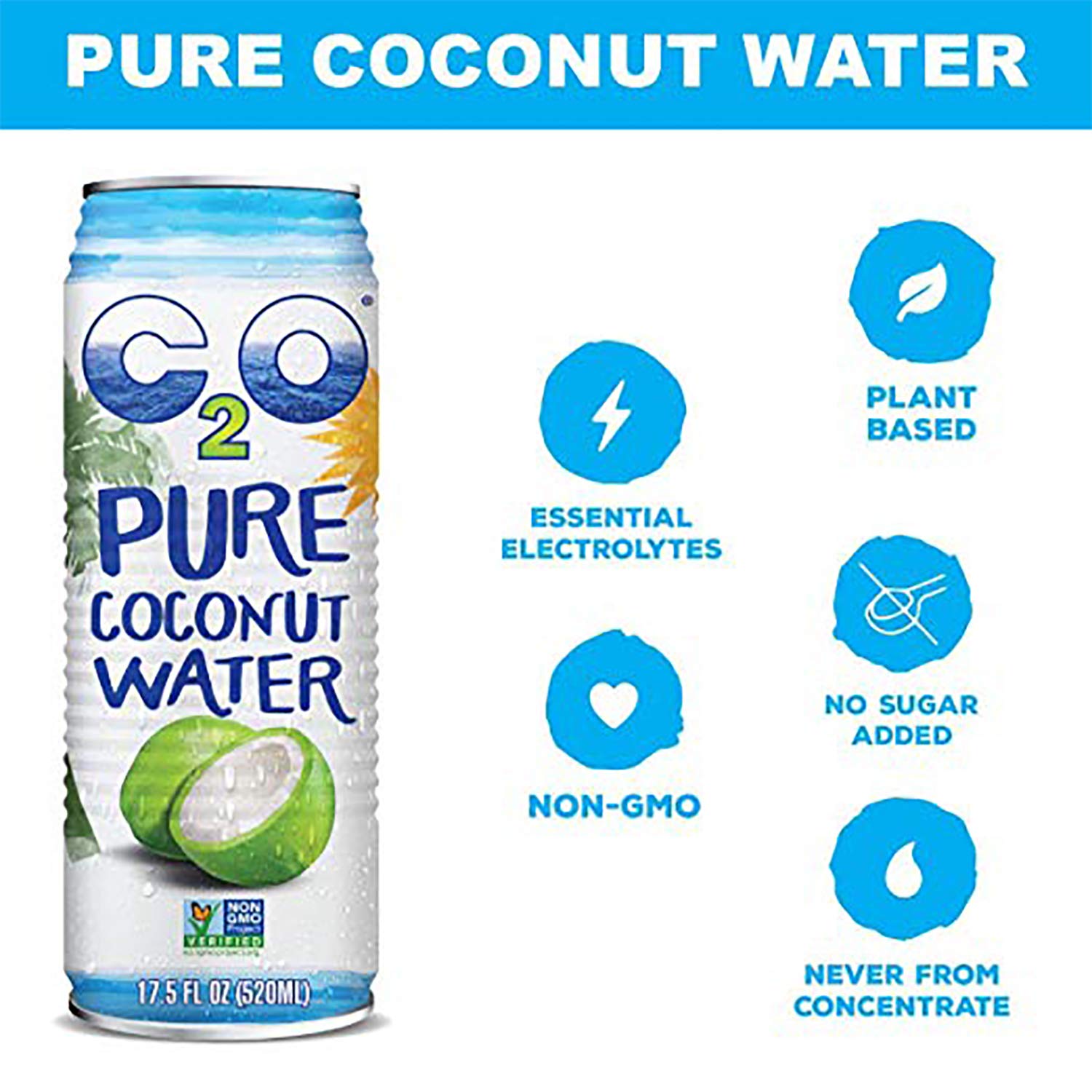 C2O Pure Coconut Water Plant Based NonGMO No Added Sugar