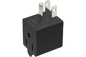 PLUGRAND PA-0170D 90 Degree Right Angled USA Male-Female Power Adapter, 5-15P to 5-15R Direction Changer, Space Save Black