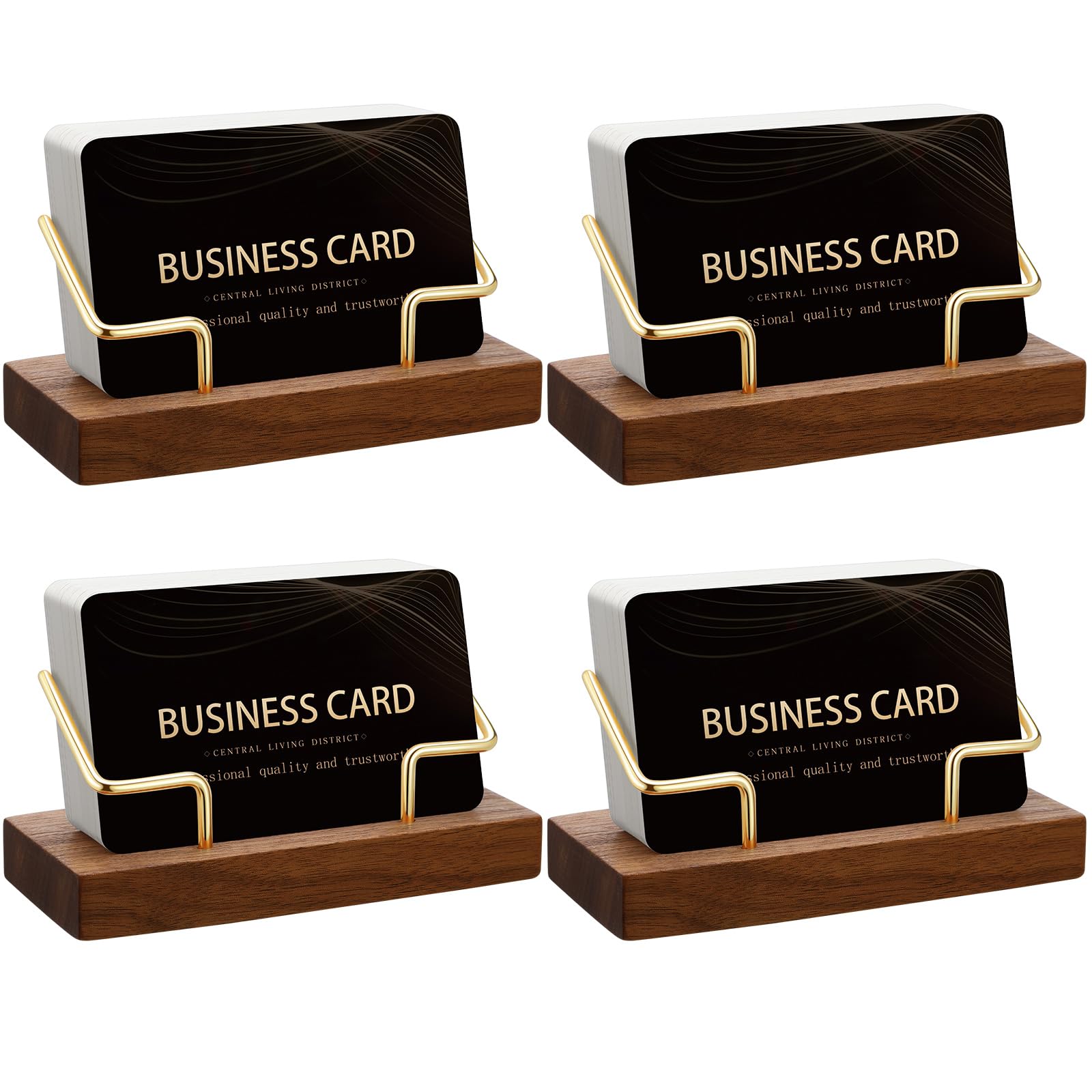 Photo 1 of Amyhill 4 Pcs Wood Business Card Holder Display for Desk Metal Wooden Name Card Organizer Business Display Holders for Women Men Office Home Decoration(Gold)