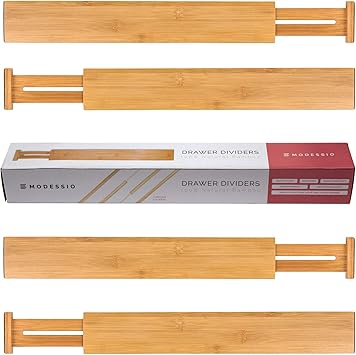 Amazon Com Modessio Bamboo Drawer Dividers Kitchen Organizer
