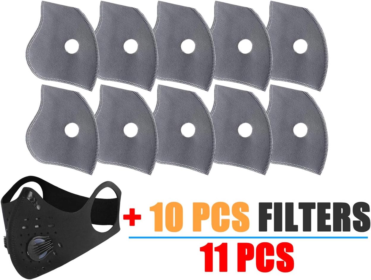 CJANDEP Reusable Đust Mạsk with 10pcs Replacement Carbon Activated Filters Adjustable Black Cloth Facẹ Mạsk PM2.5 Pollution Neoprene Washable Windproof Mạsk