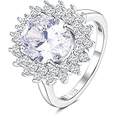 CAIDIKA 925 Sterling Silver Oval Gemstone Engagement Ring 12 Month Birthstone Halo Rings for Women Size 6 to 10 Cocktail Anniversary Jewelry