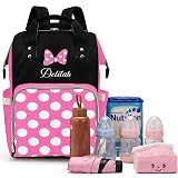 Qubist Custom Diaper Bag with Name Personalized Multifunctional Mommy Backpack for Daughter Granddaughter, Pink Daypack Bag for Travel
