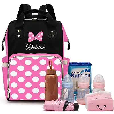 Qubist Custom Diaper Bag with Name Personalized Multifunctional Mommy Backpack for Daughter Granddaughter, Pink Daypack Bag for Travel