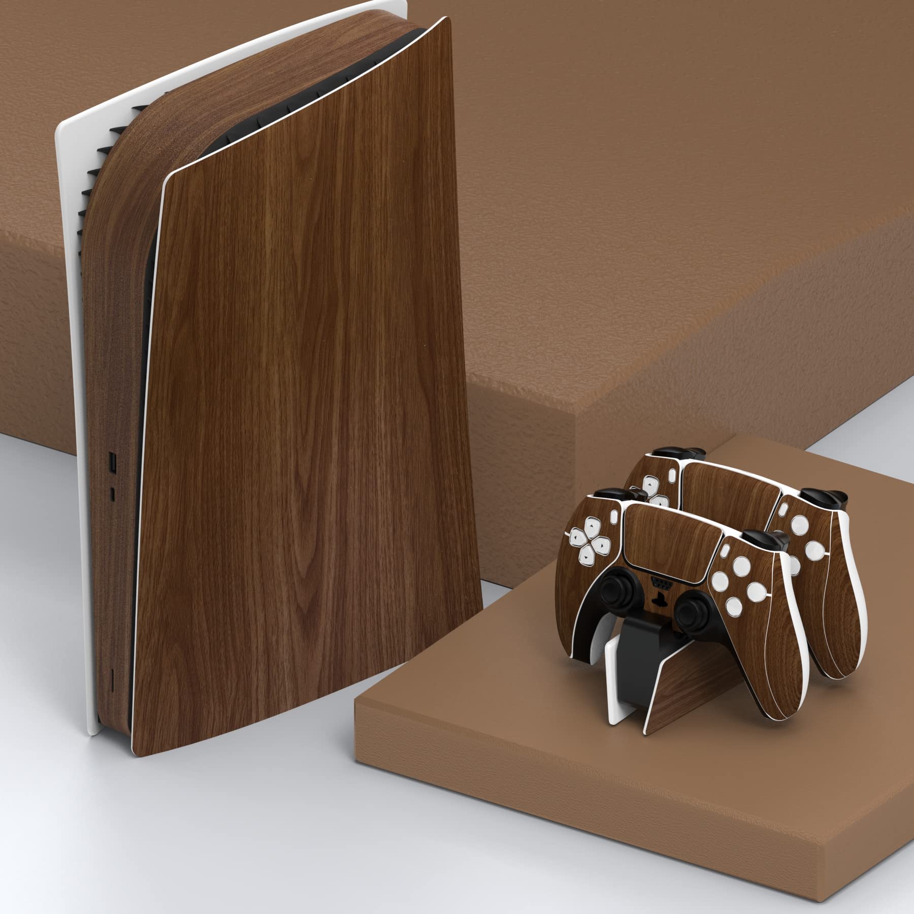 PlayVital Wood Grain Full Set Skin Decal for ps5 Console Digital Edition, Sticker Vinyl Decal Cover for ps5 Controller & Charging Station & Headset & Media Remote