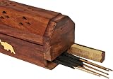 storeindya Wooden Incense Holder Box with Brass Inlay - Rosewood view 3