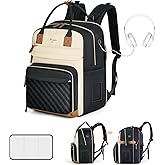 Tonyeee Diaper Bag Backpack - Extra Large Diaper Bag for 2 Kids Twin, Travel Baby Bags for Mom Dad 25-37L Expandable with Changing Pad Earphone Hole, Apricot Black