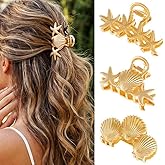 CAKURE Seashell Hair Clips Gold Starfish Claw Clips Small Unique Hair Accessories for Women and Girls (Pack of 3)