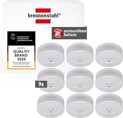 Brennenstuhl Rauchmelder Set, 9X RM C 9010 mit austauschbarer Batterie (geprüft nach EN 14604, durchdringendes Alarmsignal) weiß
