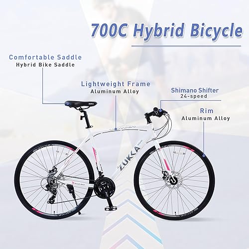 ZUKKA 700C Road Bike for Adult, 24-Speed Unisex Hybrid Road