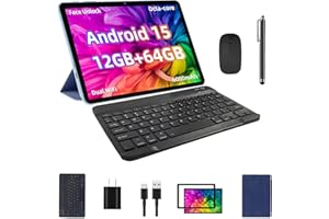 TUOHAITIME 2025 Android 15 Tablet, 12GB+64GB+1TB Expand, 10 Tablet Productivity Bundle with Keyboard Case, Stylus Pen, Octa-core CPU, Dual Camera, WiFi6, 6000mAh Battery+18W Fast Charge, Support Face Unlock