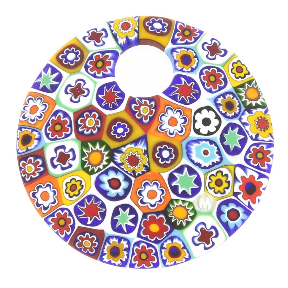 Glass Of Venice Murano Glass Color Splash Millefiori Pendant- Large Round