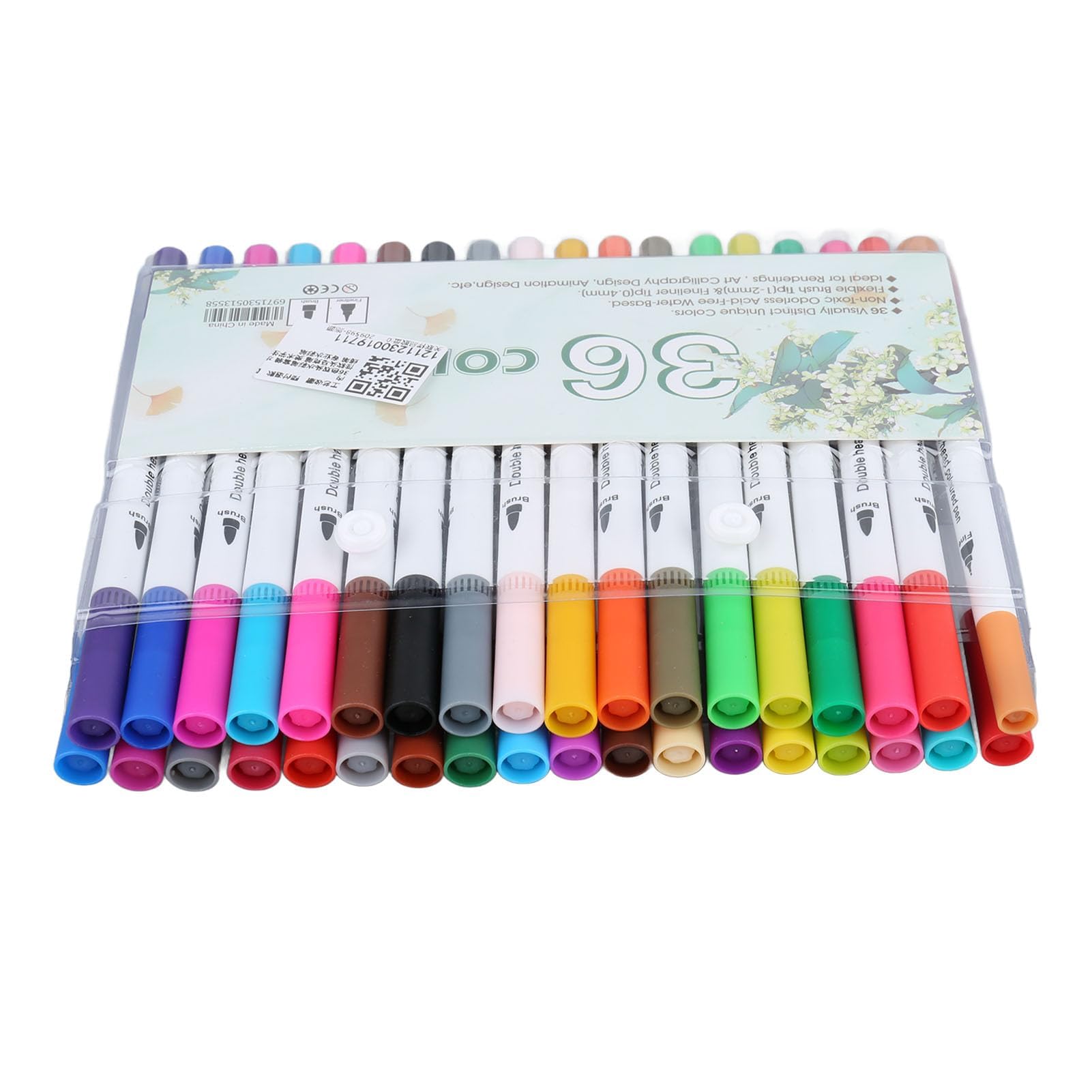 36 Colors Dual Tip Markers, Double Head Coloured Pen Dual Tip Watercolour Pens with Flexible Fiber Brush Tips Professional Dual Brush Markers Pen Watercolor Pens