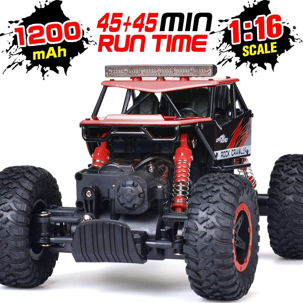 RC Car, NQD 1:16 Dual Motors Remote Control Truck, 2.4Ghz 4WD Off Road Remote Control Car with Two Rechargeable Batteries, Buggy Hobby Toy for Kids & Adults (Red)