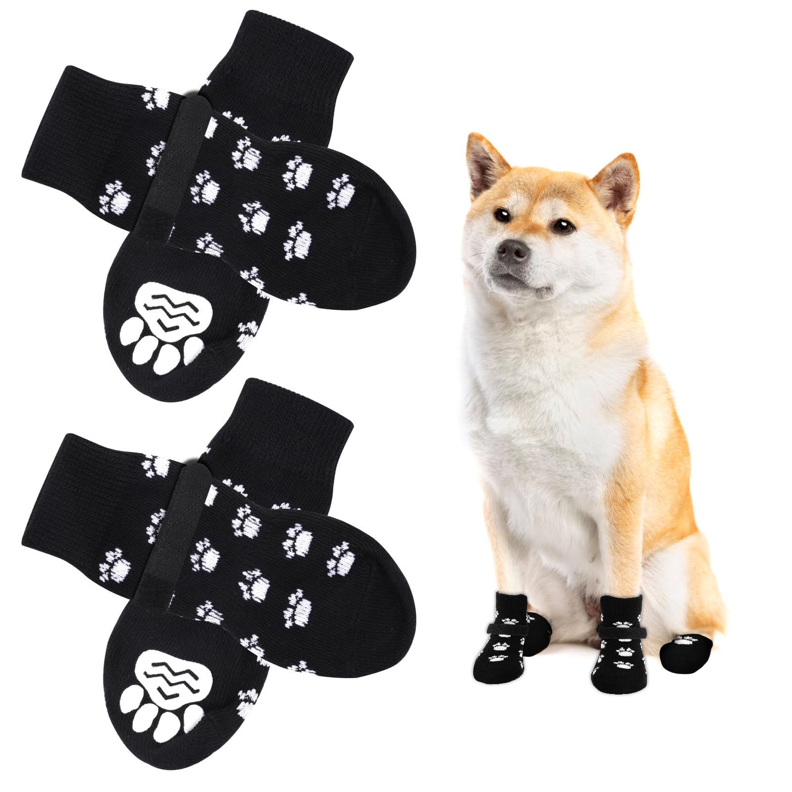 AUAUY 2-Pair Dog Socks, Non-Slip with Adjustable Strap for Indoor/Outdoor Walking on Hardwood Floors, Medium