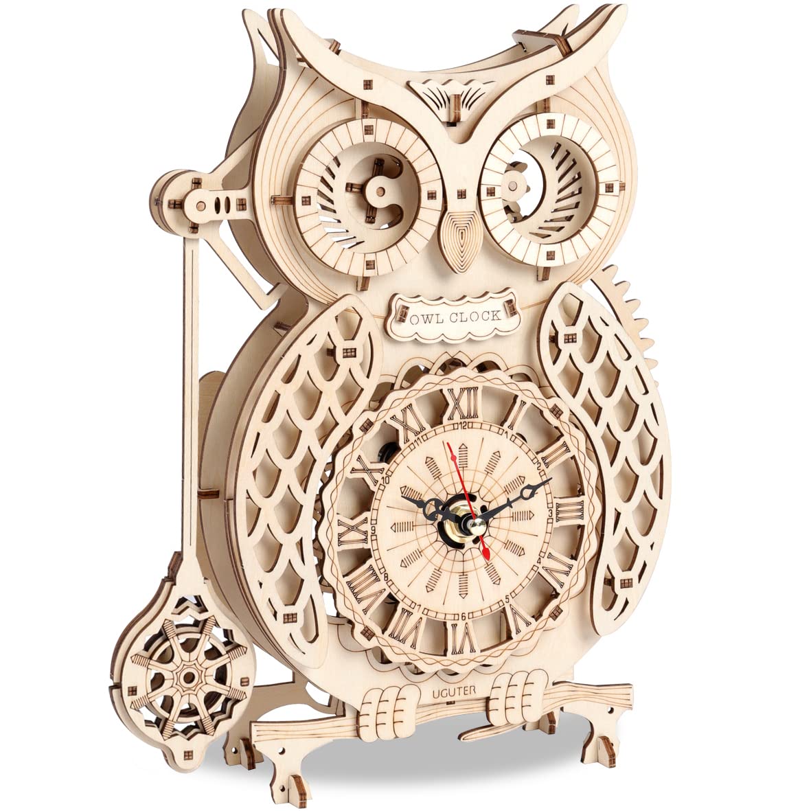 Cuteefun 3D Wooden Puzzle, Owl Clock, Mechanical Model Kits for Adults to Build, Make Your Own Woodcraft Kit, Wooden Clock Pendulum Puzzle, Gift for Birthday Father's Day