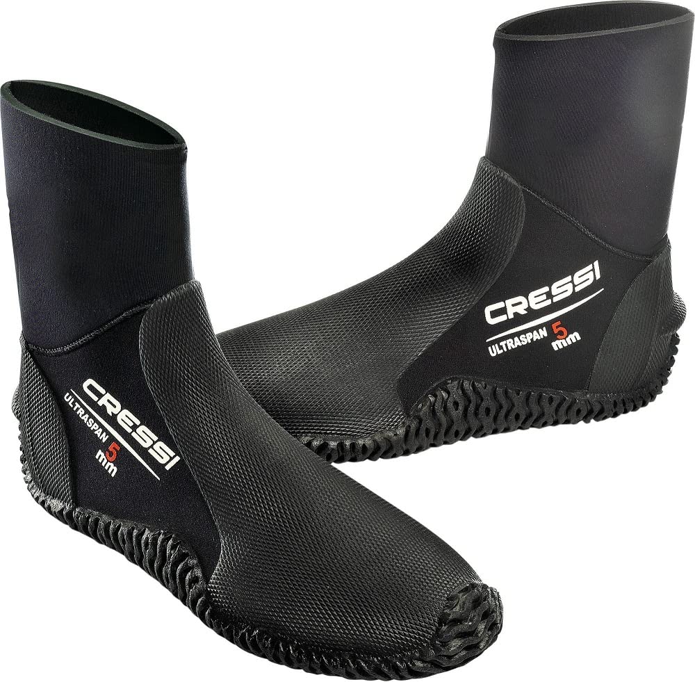 Cressi Ultraspan Dive Boots 5mm Premium Neoprene, Black - L-8/8.5