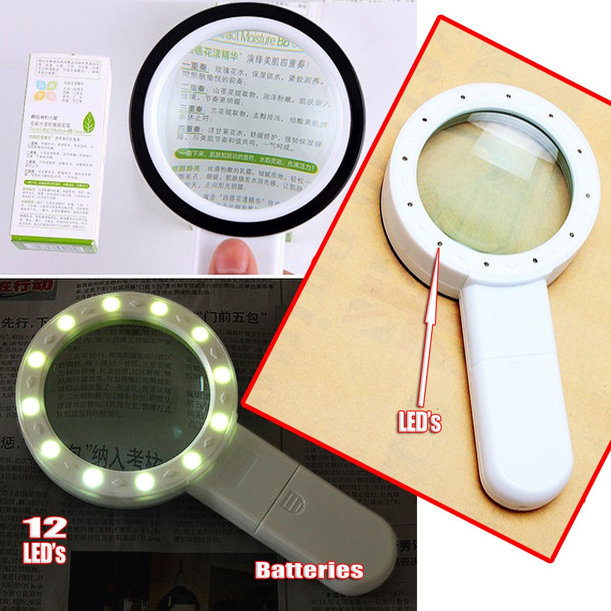 VERISA Magnifying Glass with 12 LED Light 4X Handheld Illuminated Magnifier Reading Magnifying Glass Lens Jewelry Loupe for Books, Newspapers, Maps, Coins, Hobbies & Crafts
