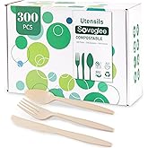 Compostable Utensils, Light Brown Disposable Silverware, Compostable Cutlery 100 Forks 100 Spoons 100 Knives, No Plastic Silverware, Eco Friendly Disposable Cutlery for Party Office Wedding