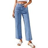 GRAPENT Wide Leg Jeans for Women High Waisted Straight Leg Stretchy Cropped Denim Pants with Pockets Jean Trousers